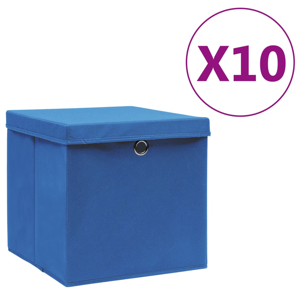 vidaXL 収納ボックス ふた付き 10点 28x28x28cm ブルー
