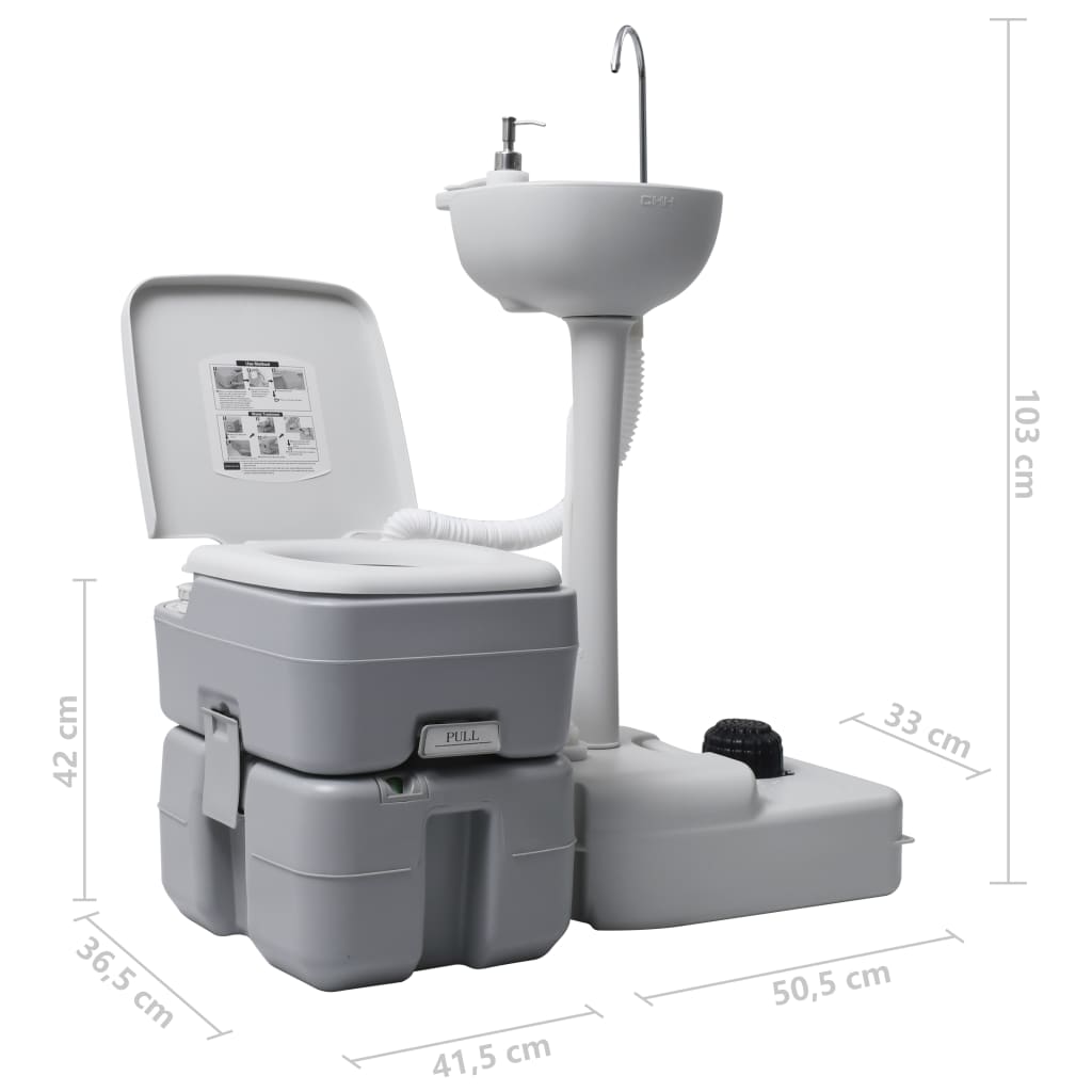 vidaXL ポータブルキャンプ用トイレ＆手洗いスタンド グレー