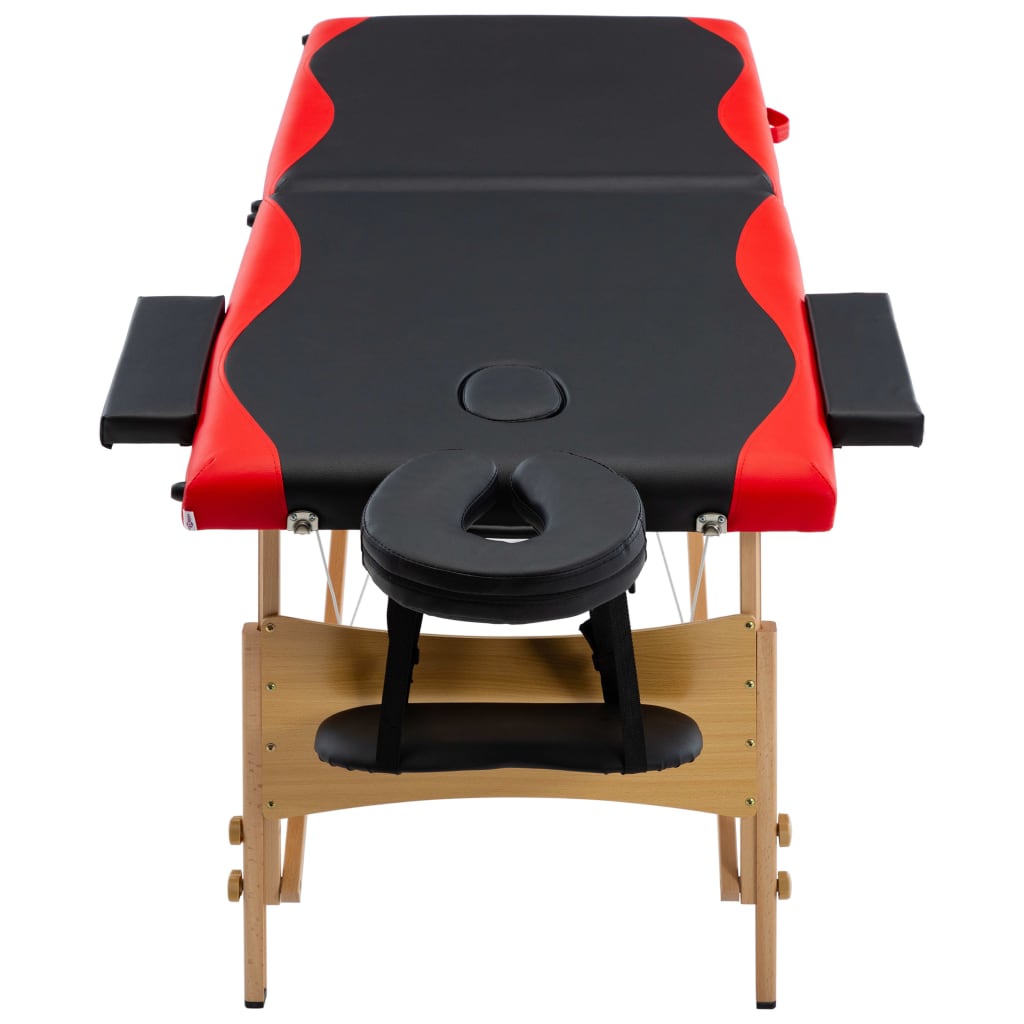 vidaXL 折りたたみ式マッサージテーブル 二つ折り 木製 ブラック＆レッド