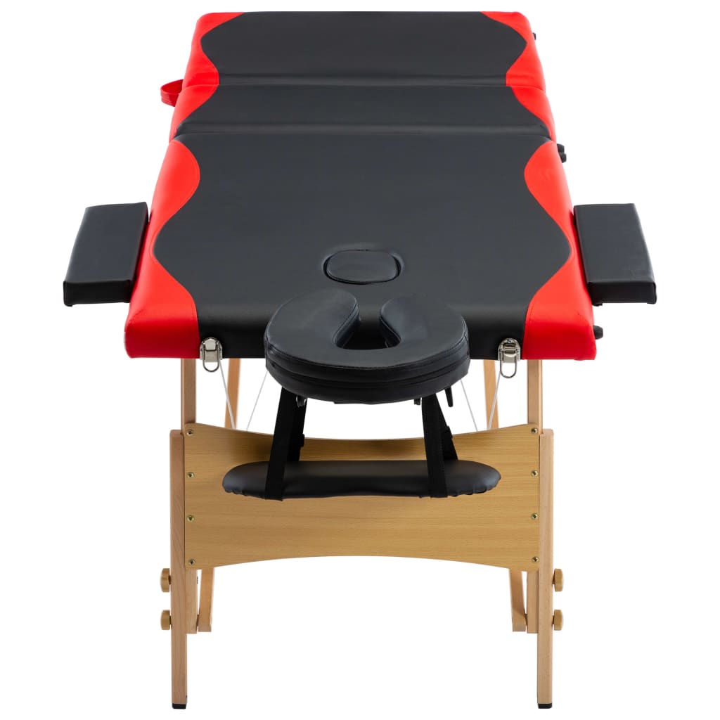 vidaXL 折りたたみ式マッサージテーブル 三つ折り 木製 ブラック＆レッド