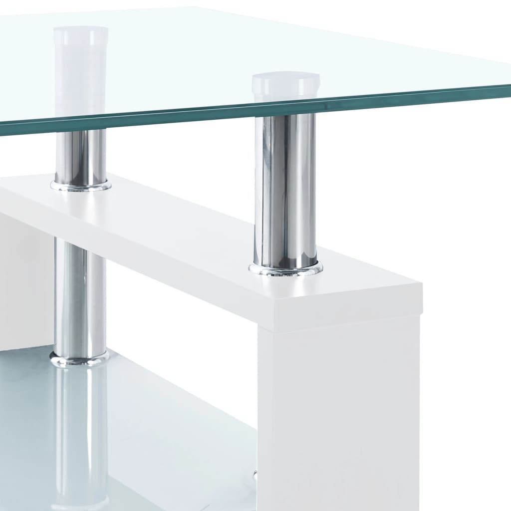 vidaXL コーヒーテーブル ホワイト＆透明 95x55x40 cm 強化ガラス製