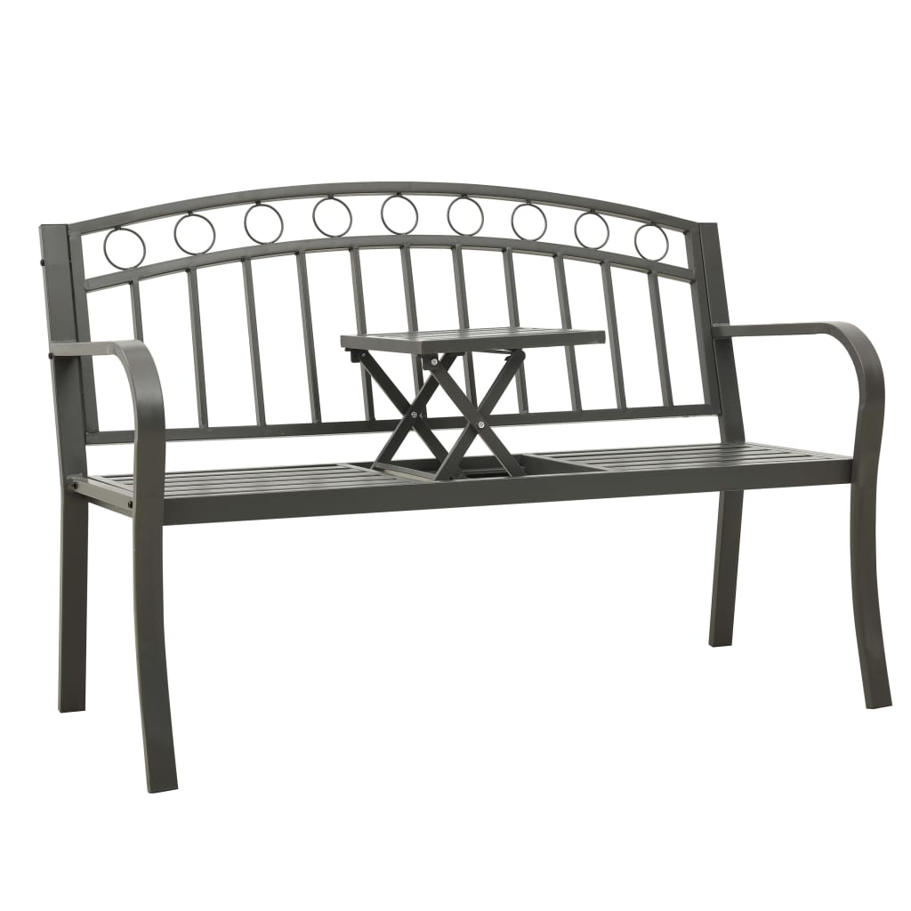 vidaXL ガーデンベンチ テーブル付き 125cm スチール製 グレー