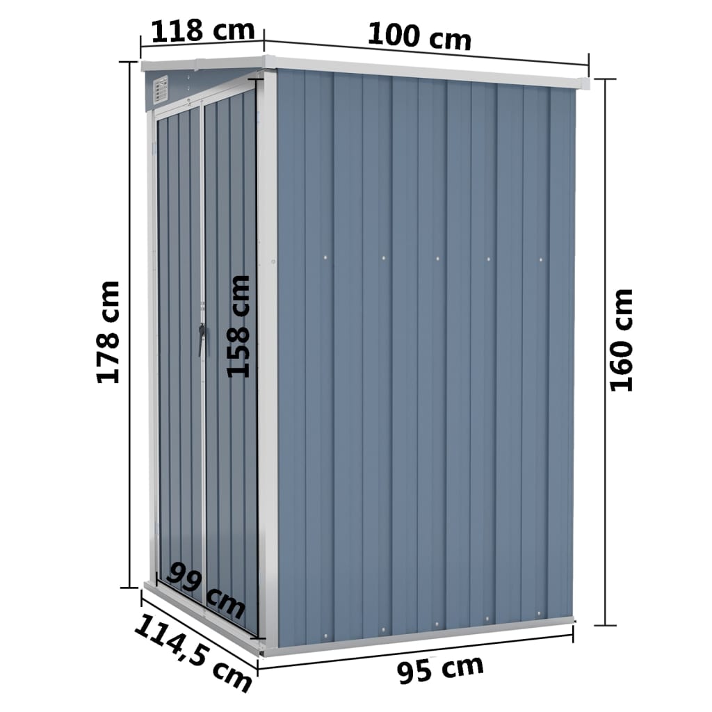 vidaXL 壁面取り付け ガーデン納屋 118x100x178 cm 亜鉛メッキ鋼製 グレー