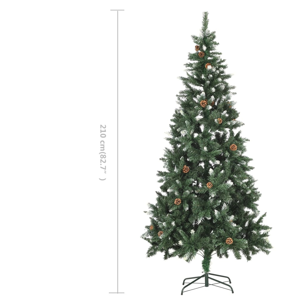 vidaXL フェイククリスマスツリー 松ぼっくり＆ホワイトグリッター付き 210cm
