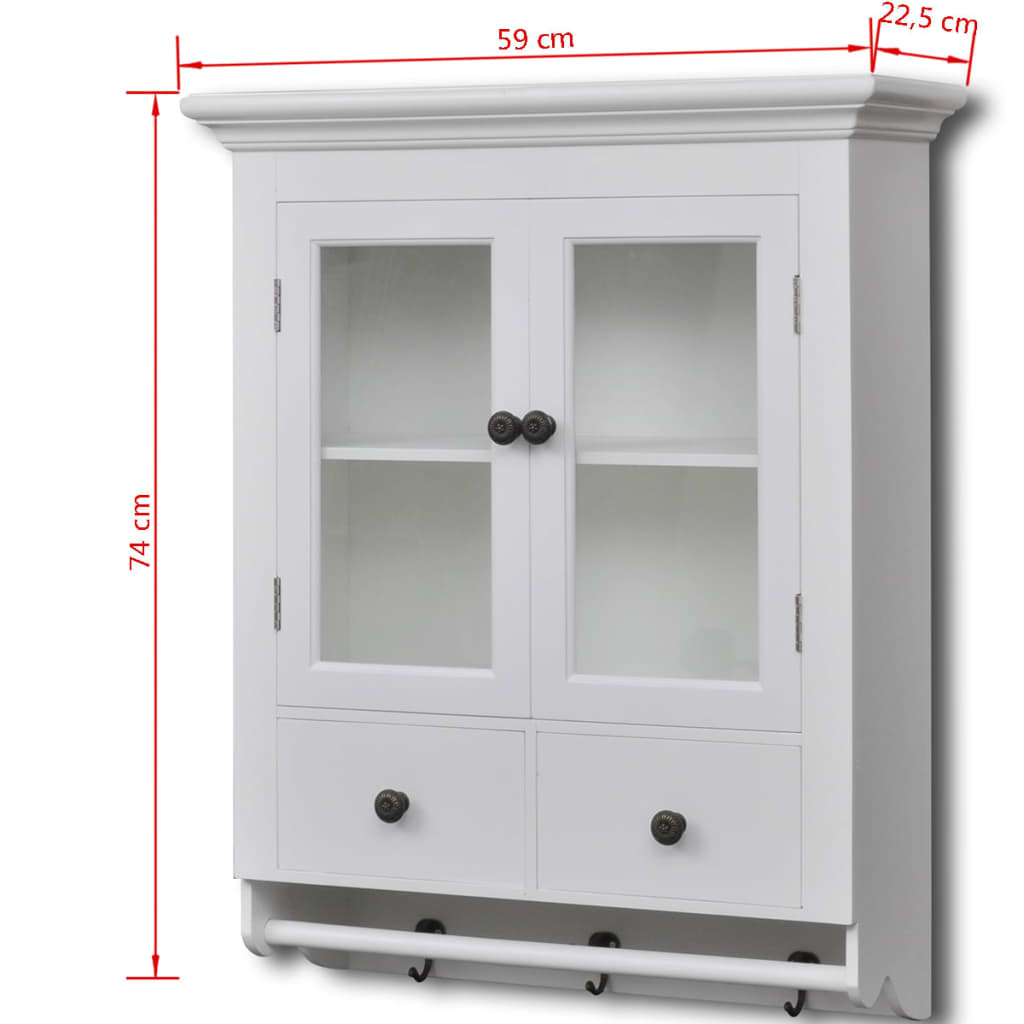 vidaXL 壁掛け式 木製キッチンキャビネット グラス扉付き ホワイト