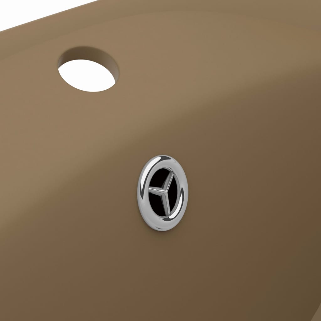 vidaXL 洗面器 楕円 オーバーフロー付き マットクリーム 58.5x39cm セラミック