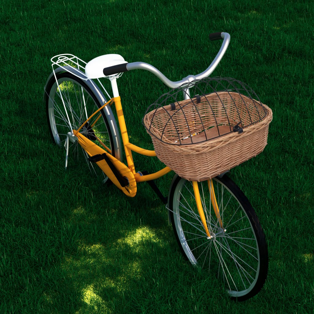vidaXL 自転車用 フロントバスケット カバー付き 50x45x35cm 天然ヤナギ材