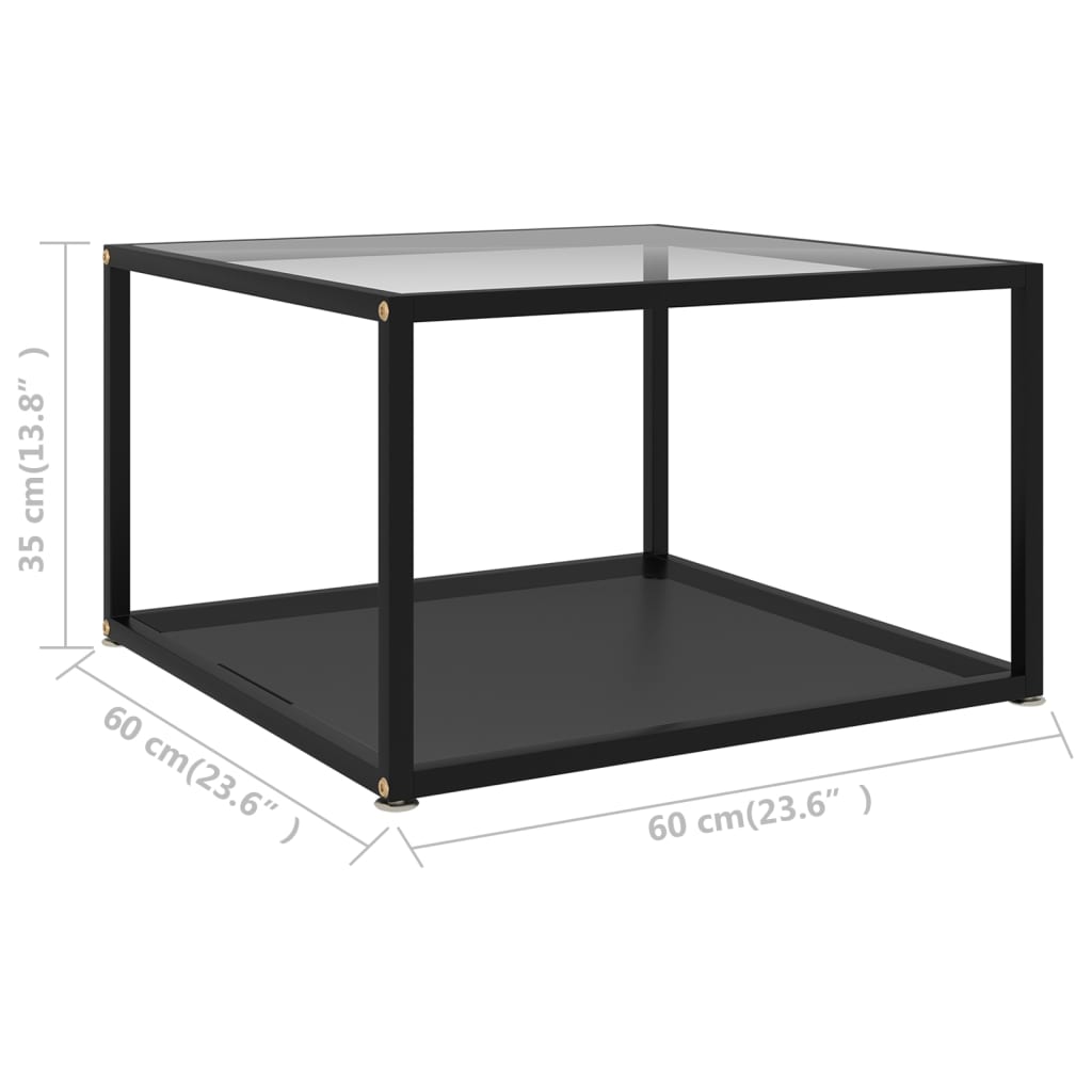 vidaXL コーヒーテーブル 透明＆ブラック 60x60x35cm 強化ガラス製