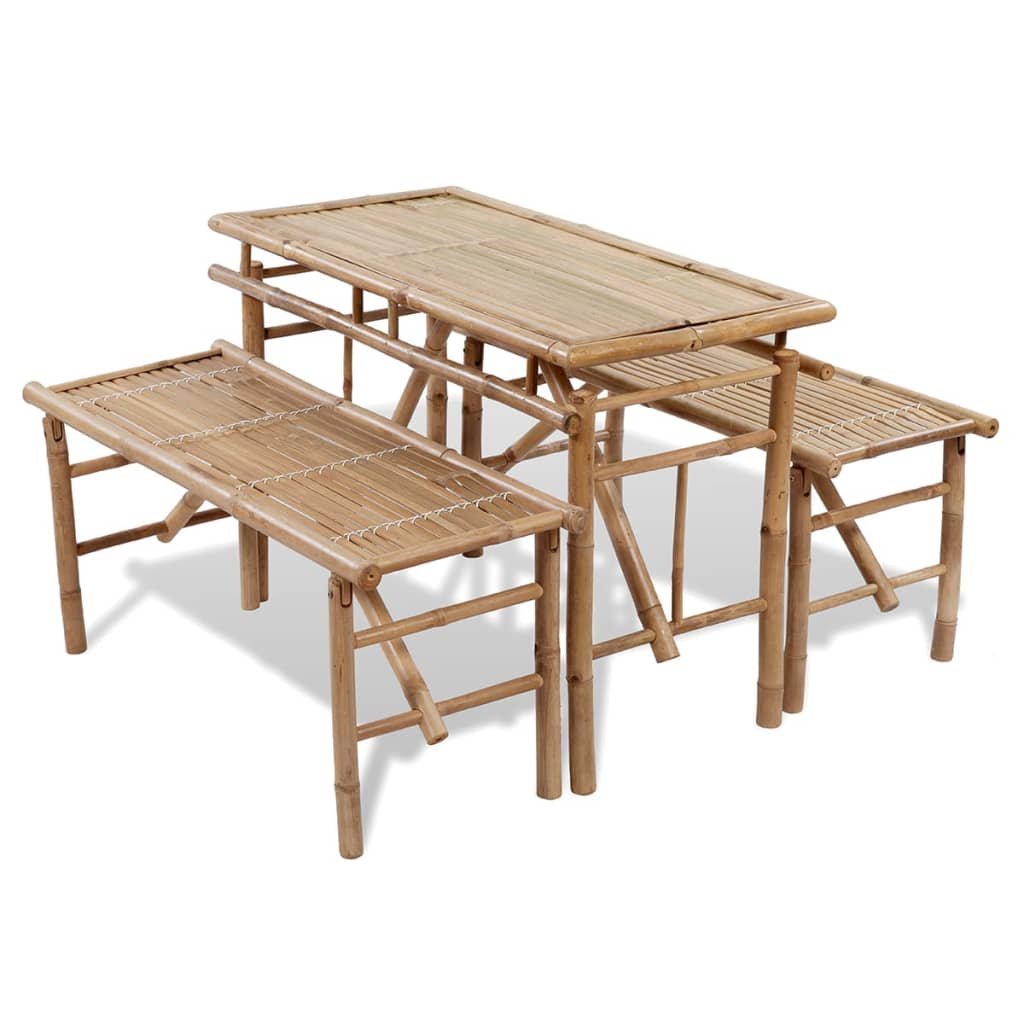 vidaXL ビアテーブル ベンチ2点付き 100 cm 竹製