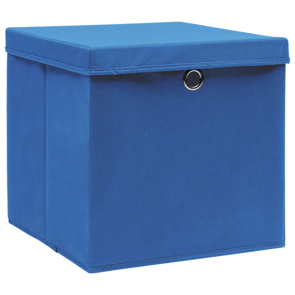 vidaXL 収納ボックス ふた付き 10点 布製 32x32x32cm ブルー
