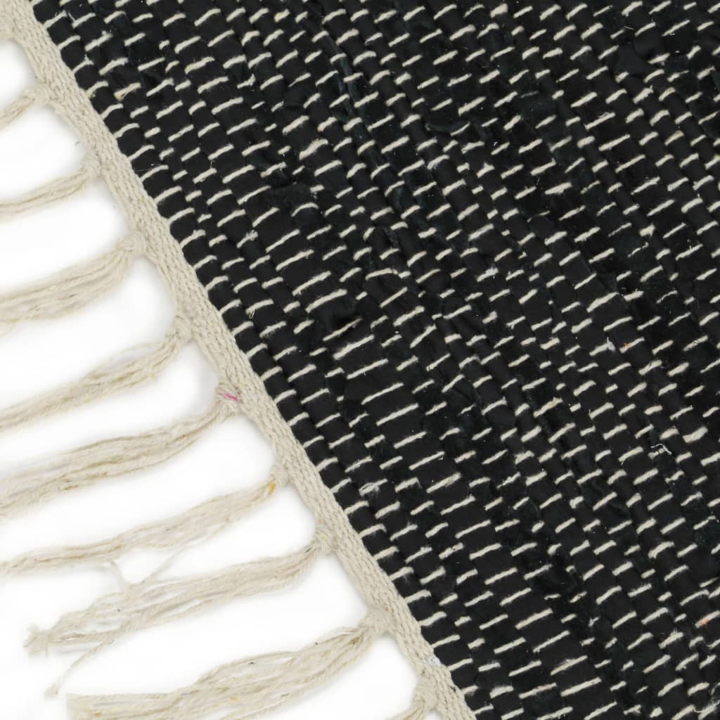 vidaXL 手織りチンディラグ レザー製 190x280cm ライトグレー＆ブラック