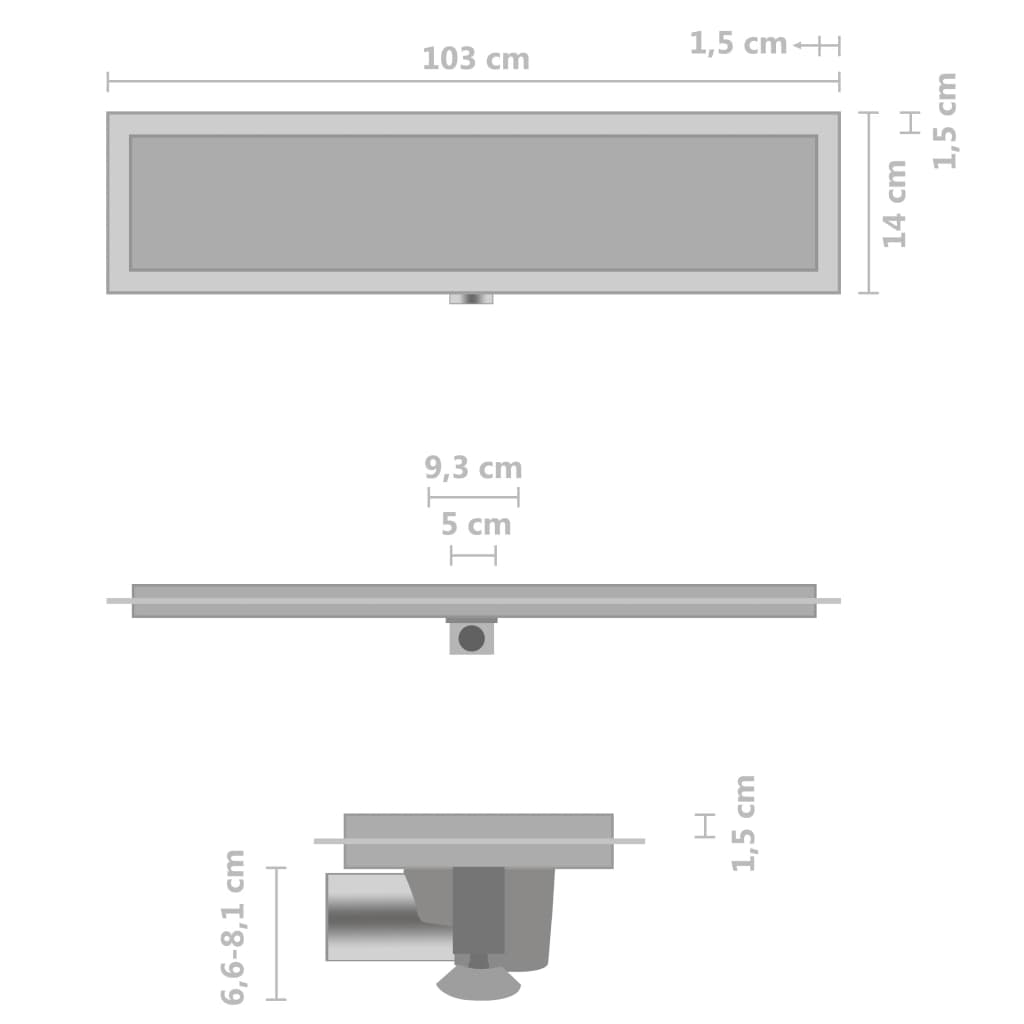 vidaXL シャワー排水口 (2-in-1カバー付き) 103×14cm ステンレススチール製
