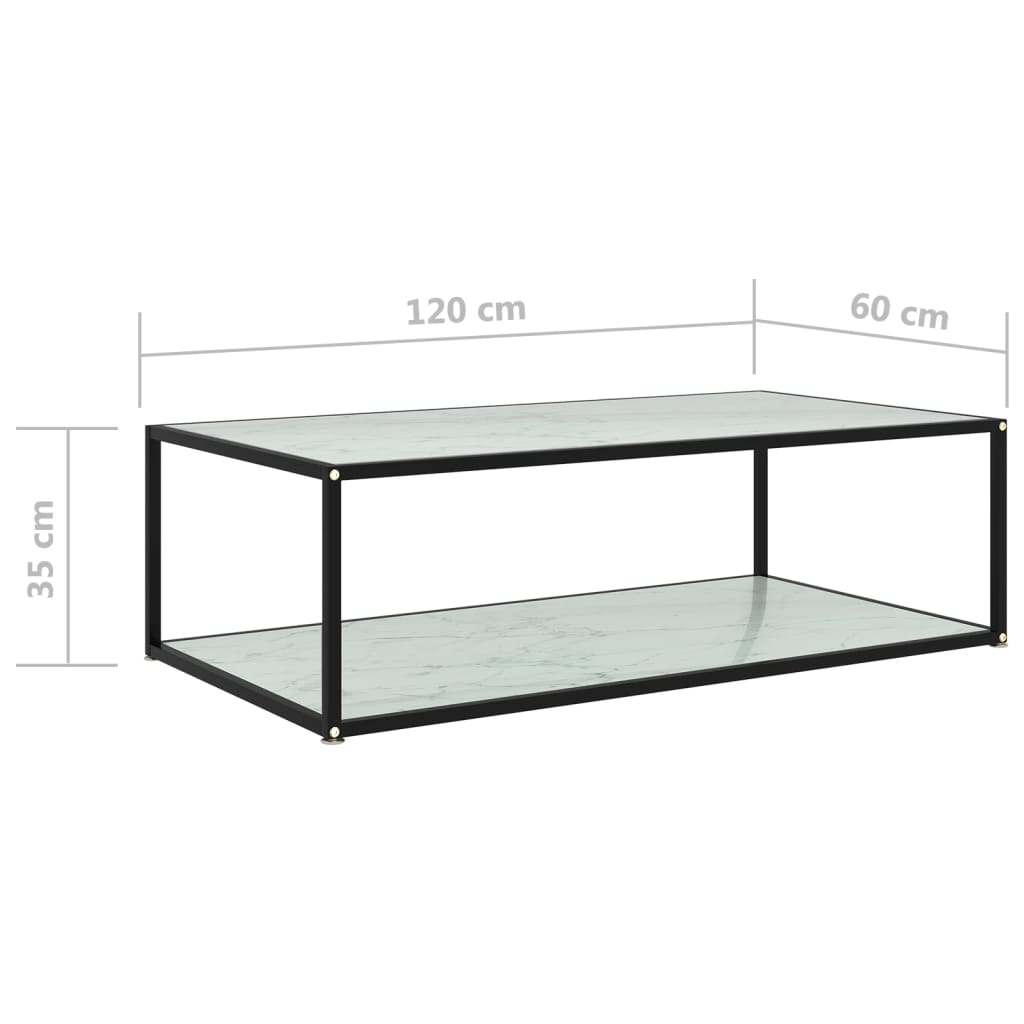 vidaXL コーヒーテーブル ホワイト 120x60x35cm 強化ガラス製