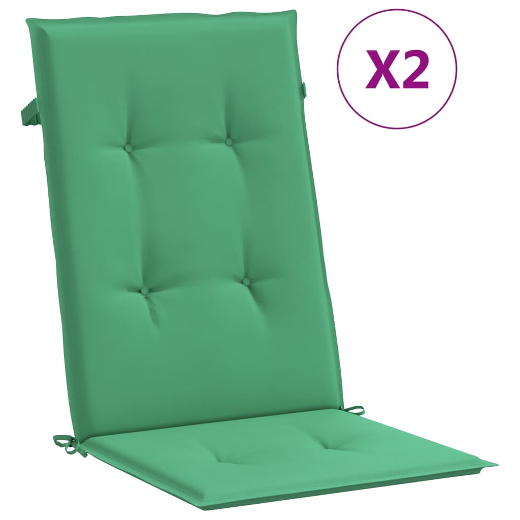 vidaXL ガーデンハイバックチェア クッション 2点 グリーン 120x50x3 cm ファブリック