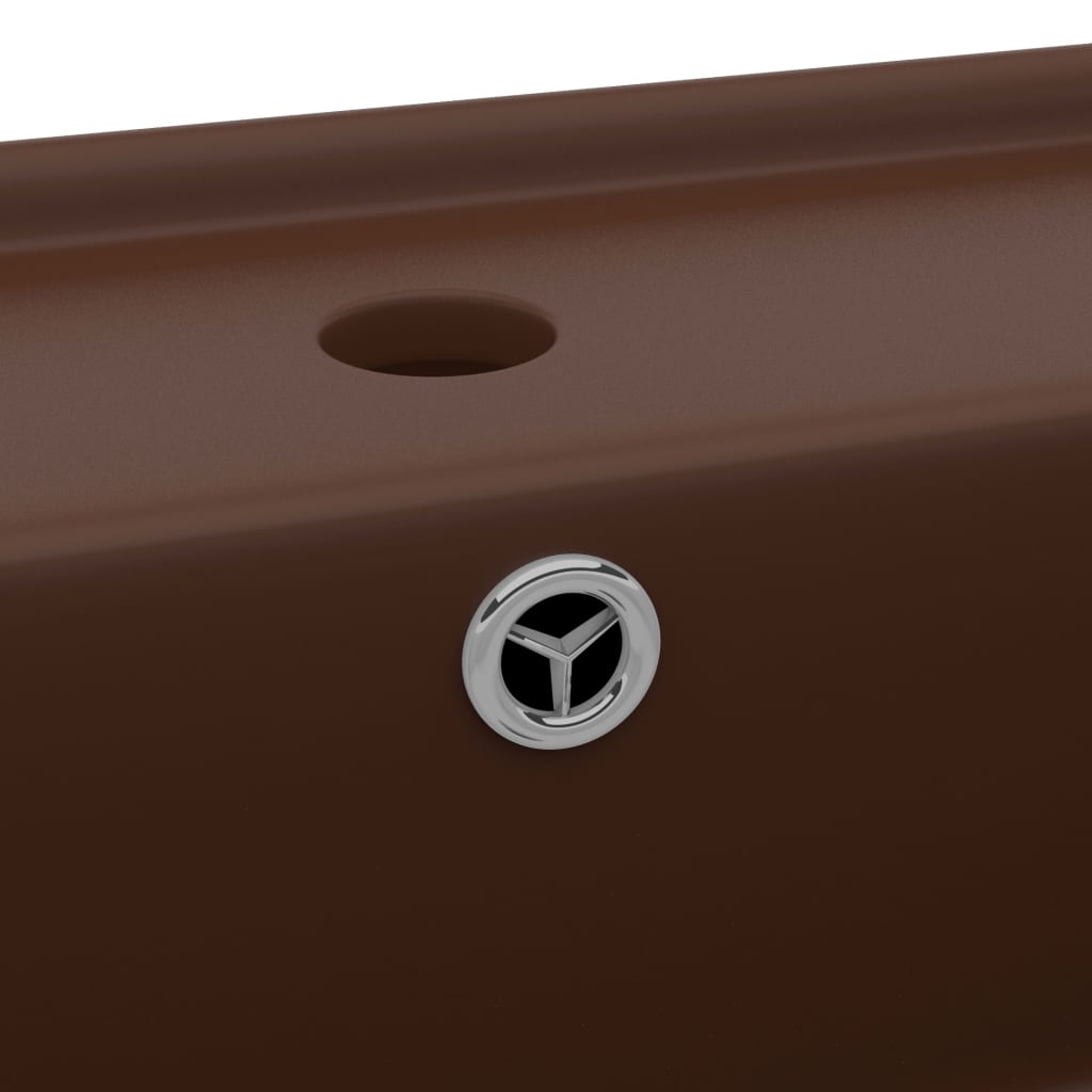 vidaXL 洗面器 角型 オーバーフロー付き マットダークブラウン 41x41cm セラミック