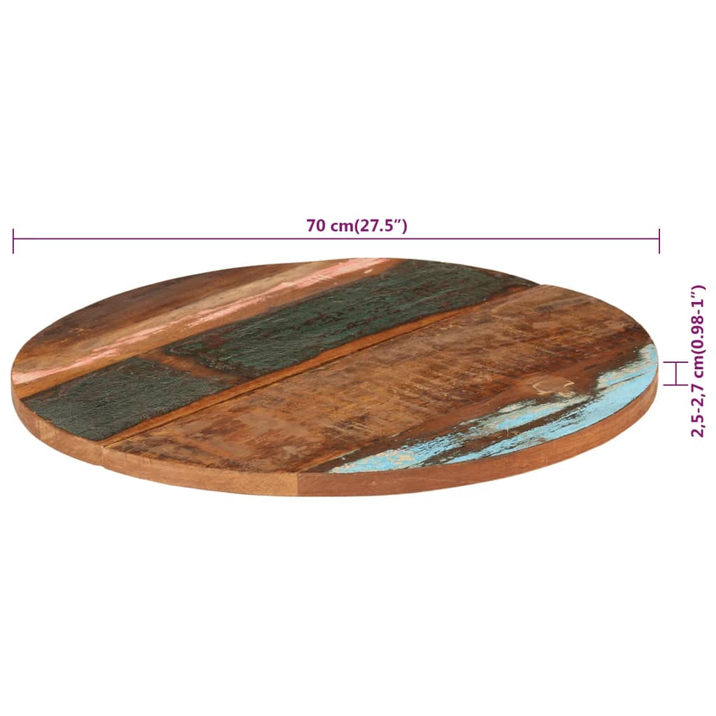 vidaXL テーブルトップ 円型 70cm 25-27mm 無垢の再生木材