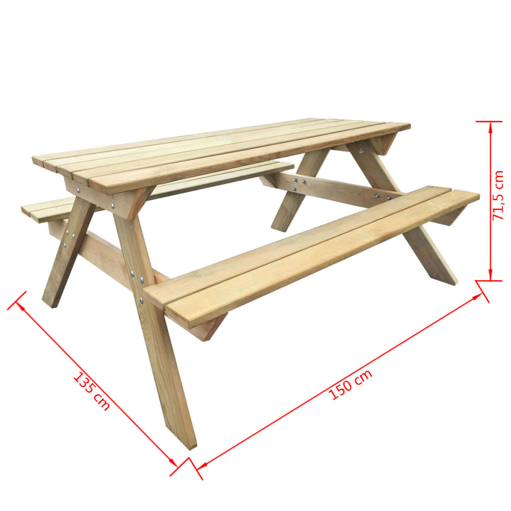 vidaXL ピクニックテーブル 150x135x71.5cm 木製