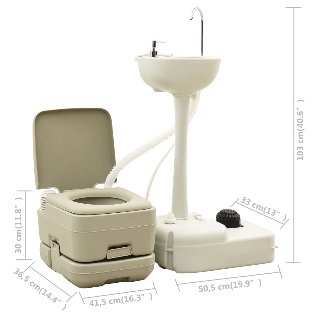 vidaXL ポータブルキャンプ用トイレ 10+10 L 手洗いスタンド 20L セット