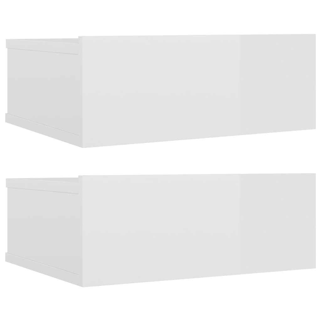 vidaXL 壁面取付型ナイトチェスト 2個 ハイグロスホワイト 40x30x15cm パーティクルボード
