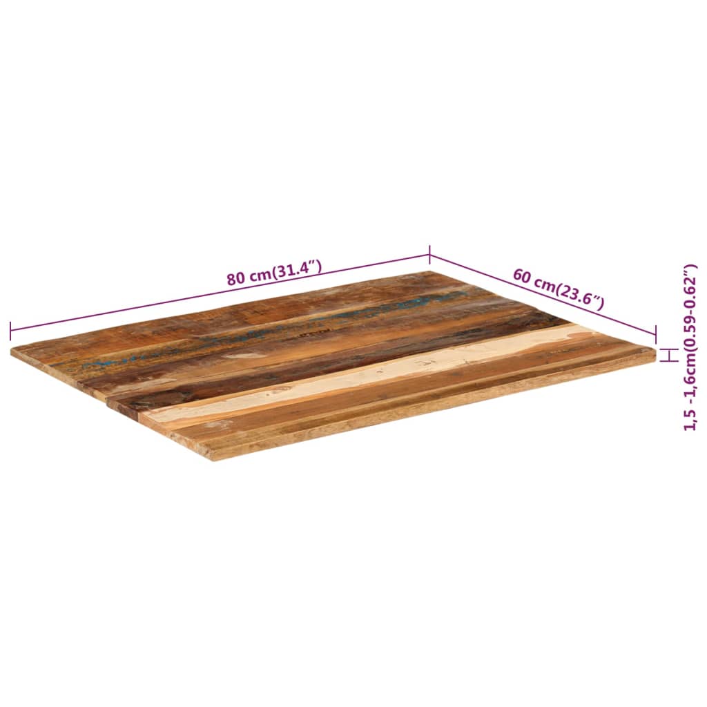 vidaXL テーブルトップ 長方形 60x80cm 15-16mm 無垢の再生木材