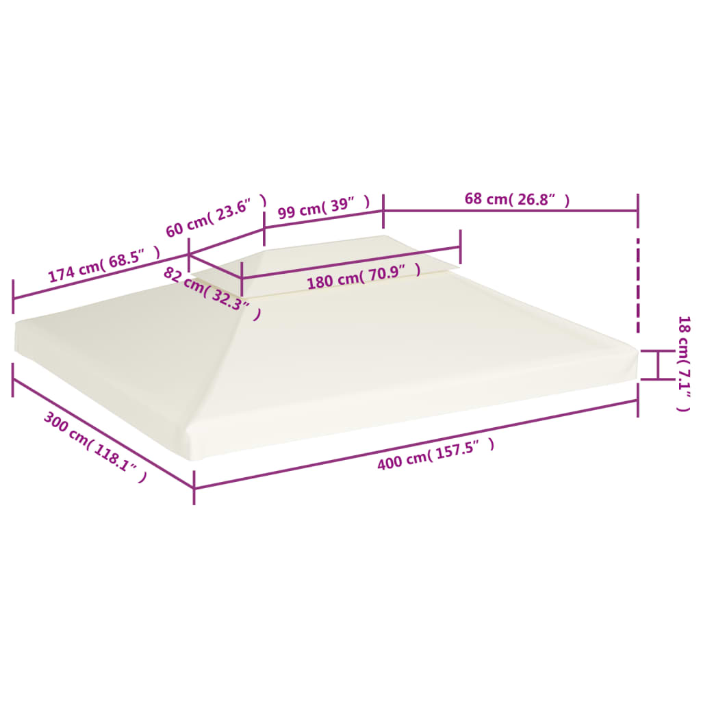 vidaXL ガゼボ カバー キャノピー 交換用 310g/m² クリーム ホワイト 3x4m