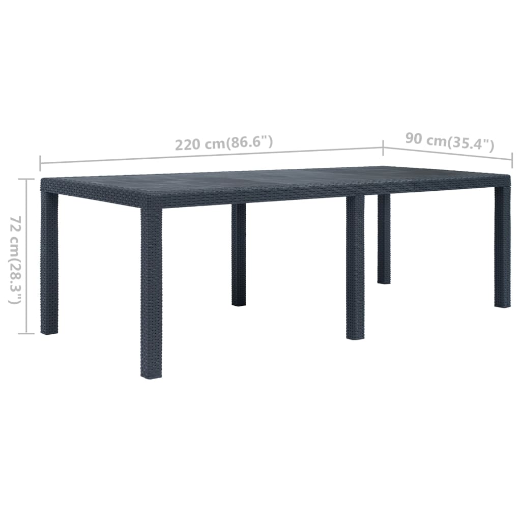 vidaXL ガーデンテーブル アントラシート 220x90x72cm プラスチック製 ラタン風