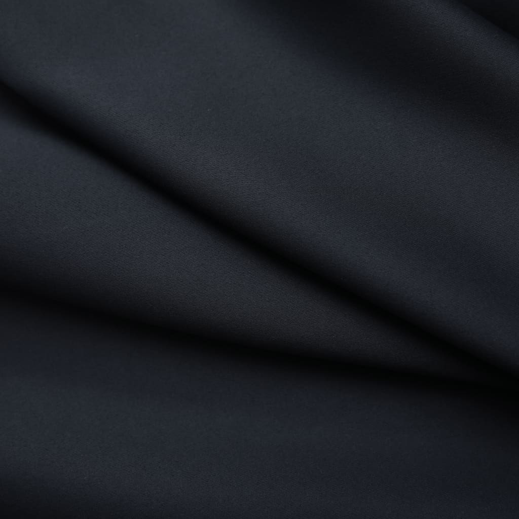 vidaXL 遮光カーテン 2面タイプ 140x225cm フック付き ブラック
