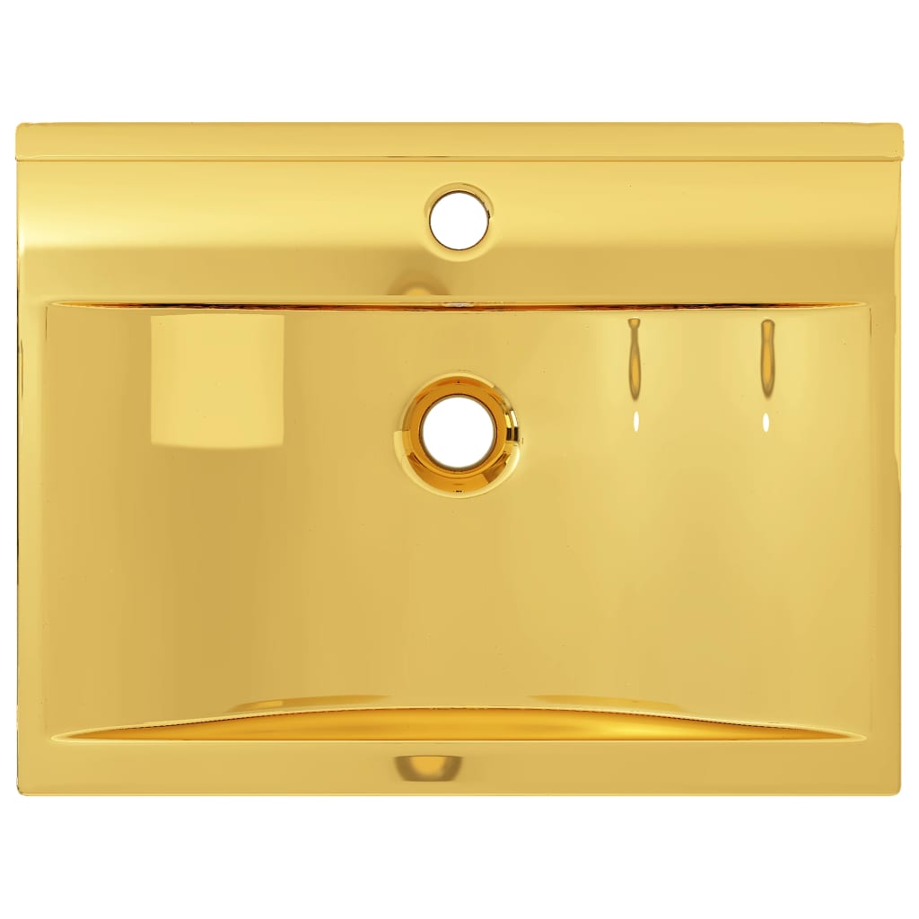 vidaXL 洗面ボウル オーバーフロー付き 60x46x16cm 陶器製 ゴールド