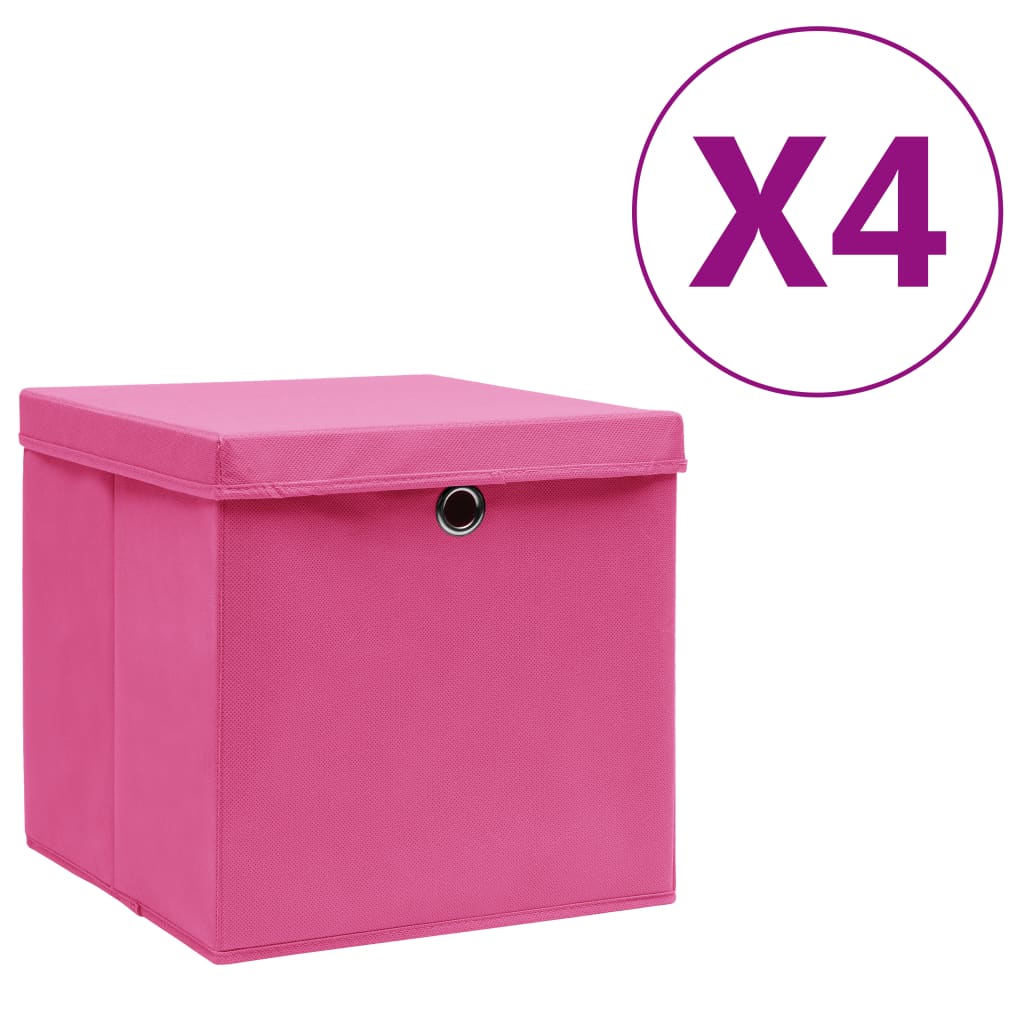 vidaXL 収納ボックス ふた付き 4点 28x28x28cm ピンク