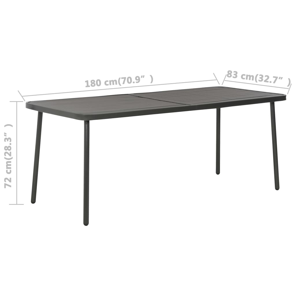 vidaXL ガーデンテーブル 180x83x72cm スチール製 ダークグレー