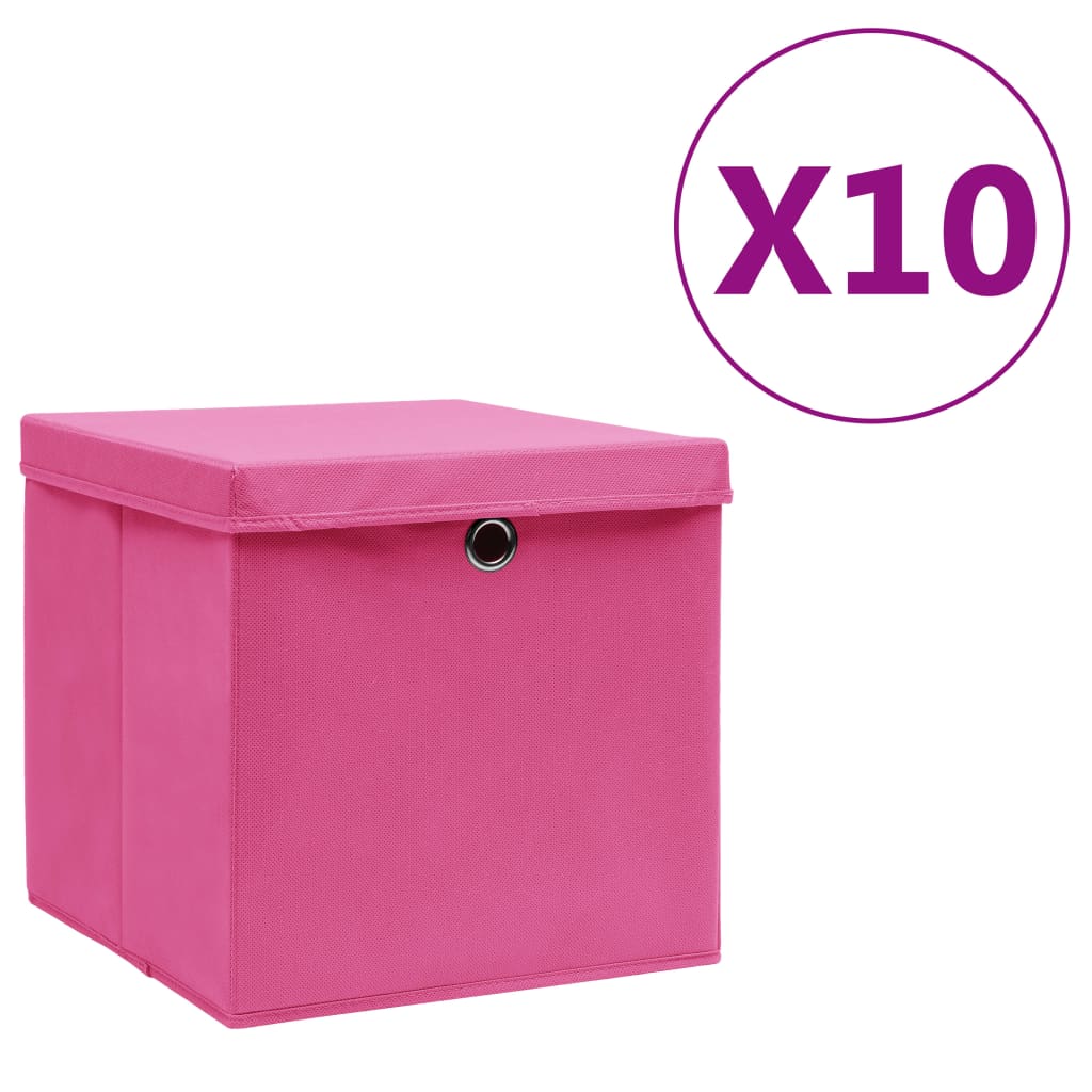 vidaXL 収納ボックス ふた付き 10点 28x28x28cm ピンク