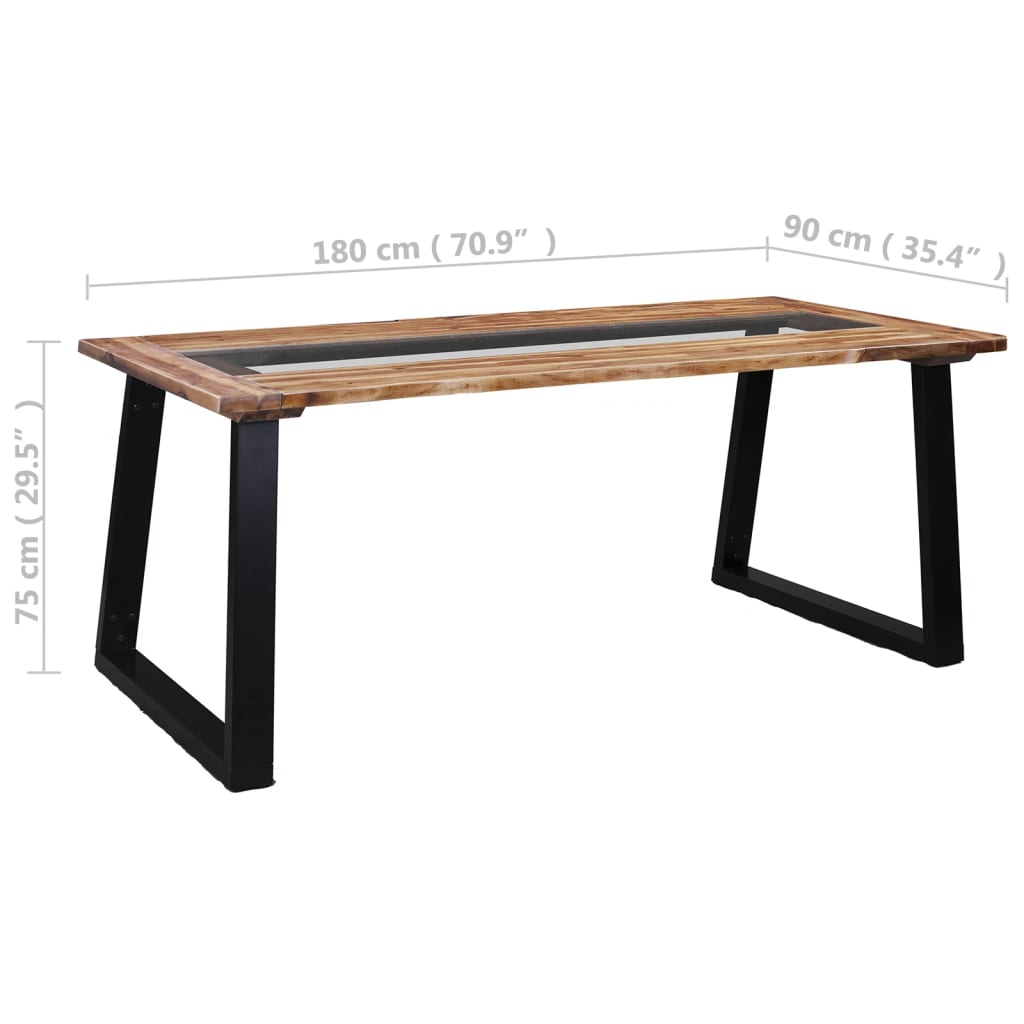 vidaXL ダイニングテーブル 180x90x75cm アカシア無垢材＆ガラス製