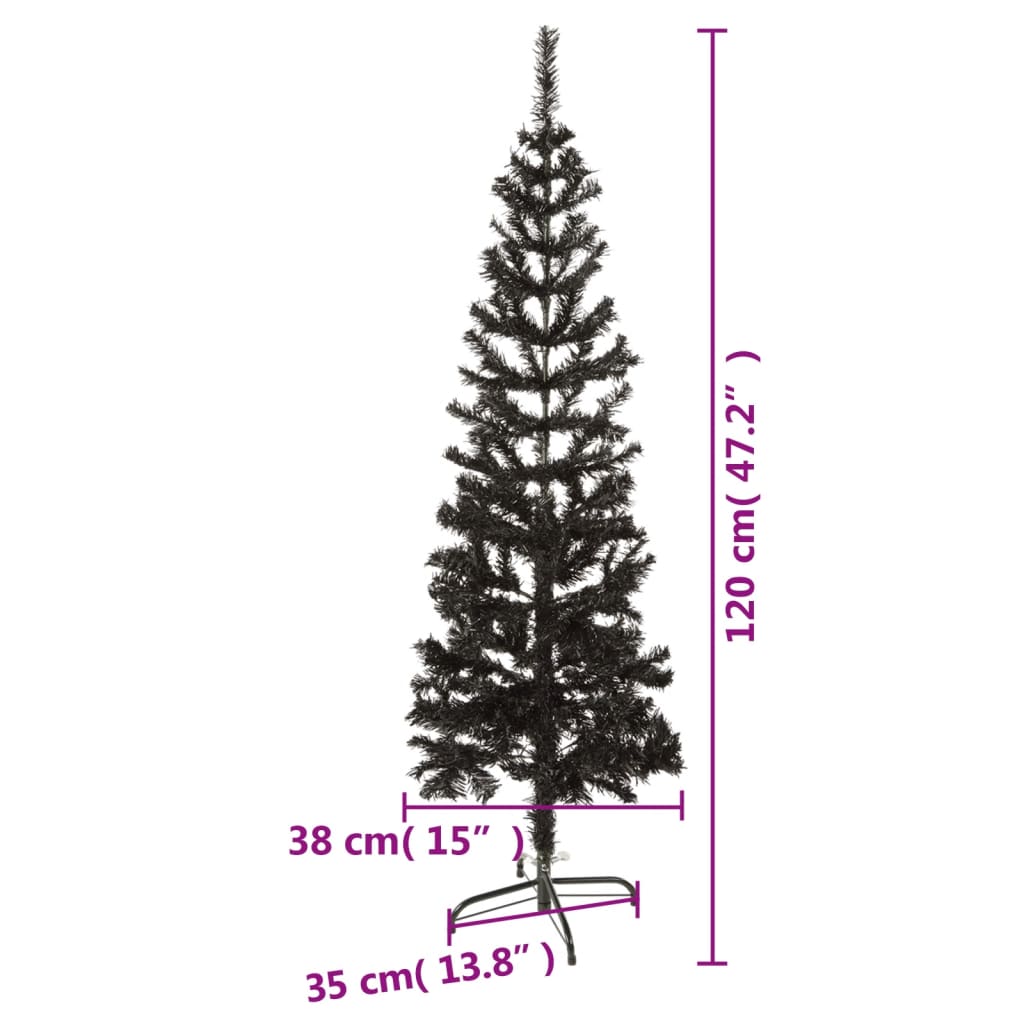 vidaXL スリム型 クリスマスツリー 120cm ブラック