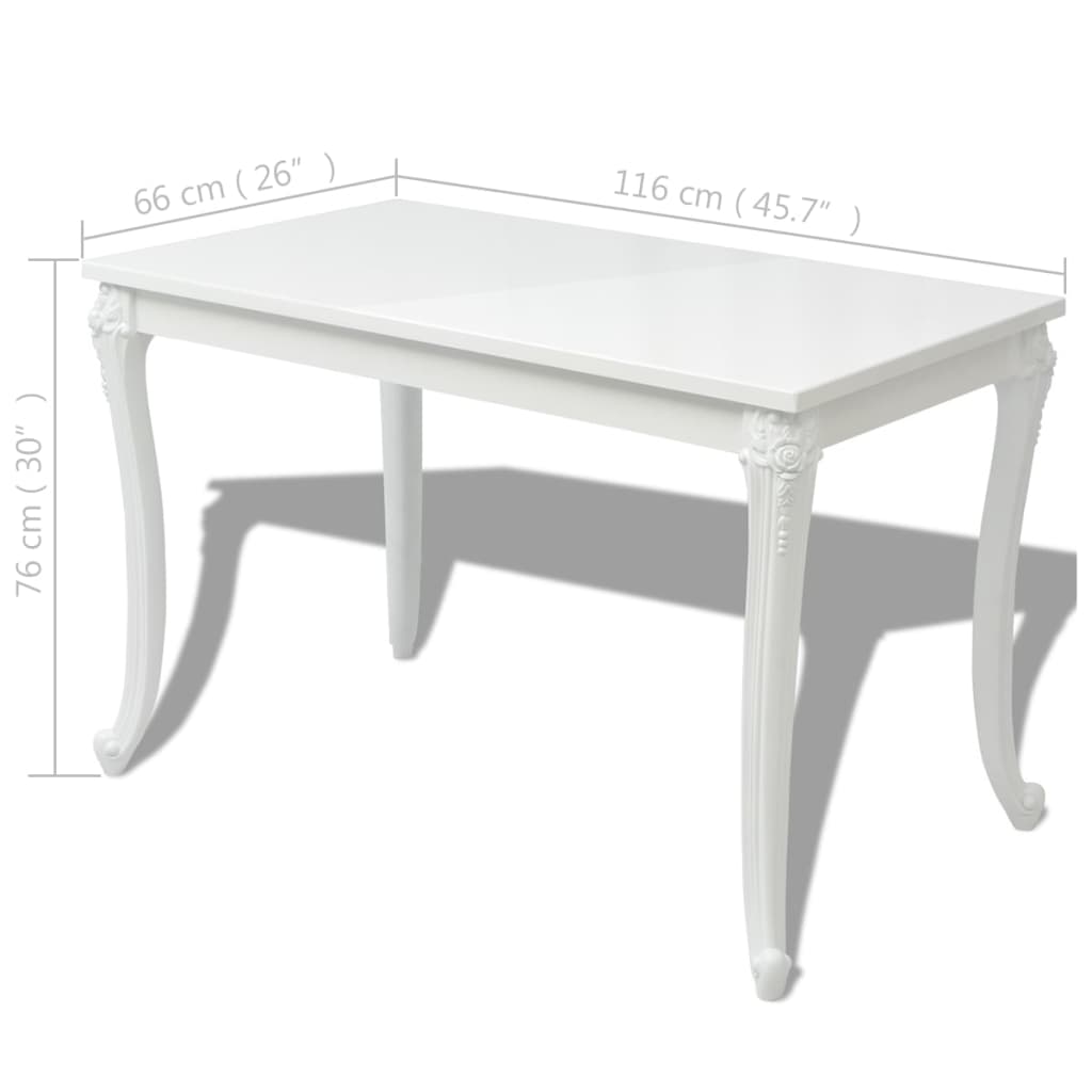 vidaXL ダイニングテーブル 116x66x76cm ハイグロスホワイト