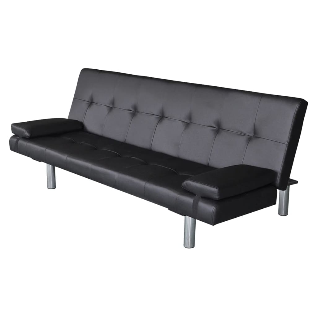 vidaXL ソファベッド 枕2点 合成皮革製 調節可能 ブラック