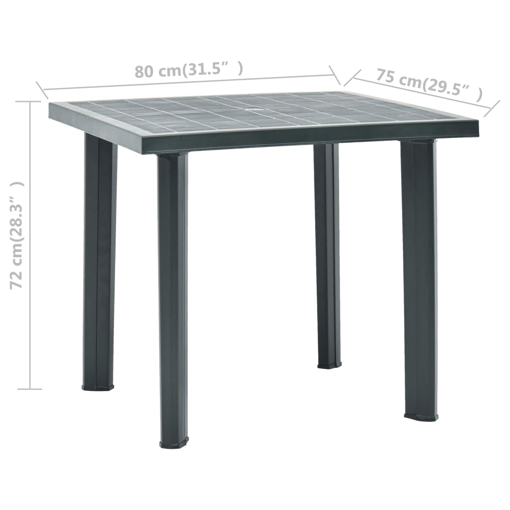 vidaXL ガーデンテーブル 80x75x72 cm プラスチック製 グリーン