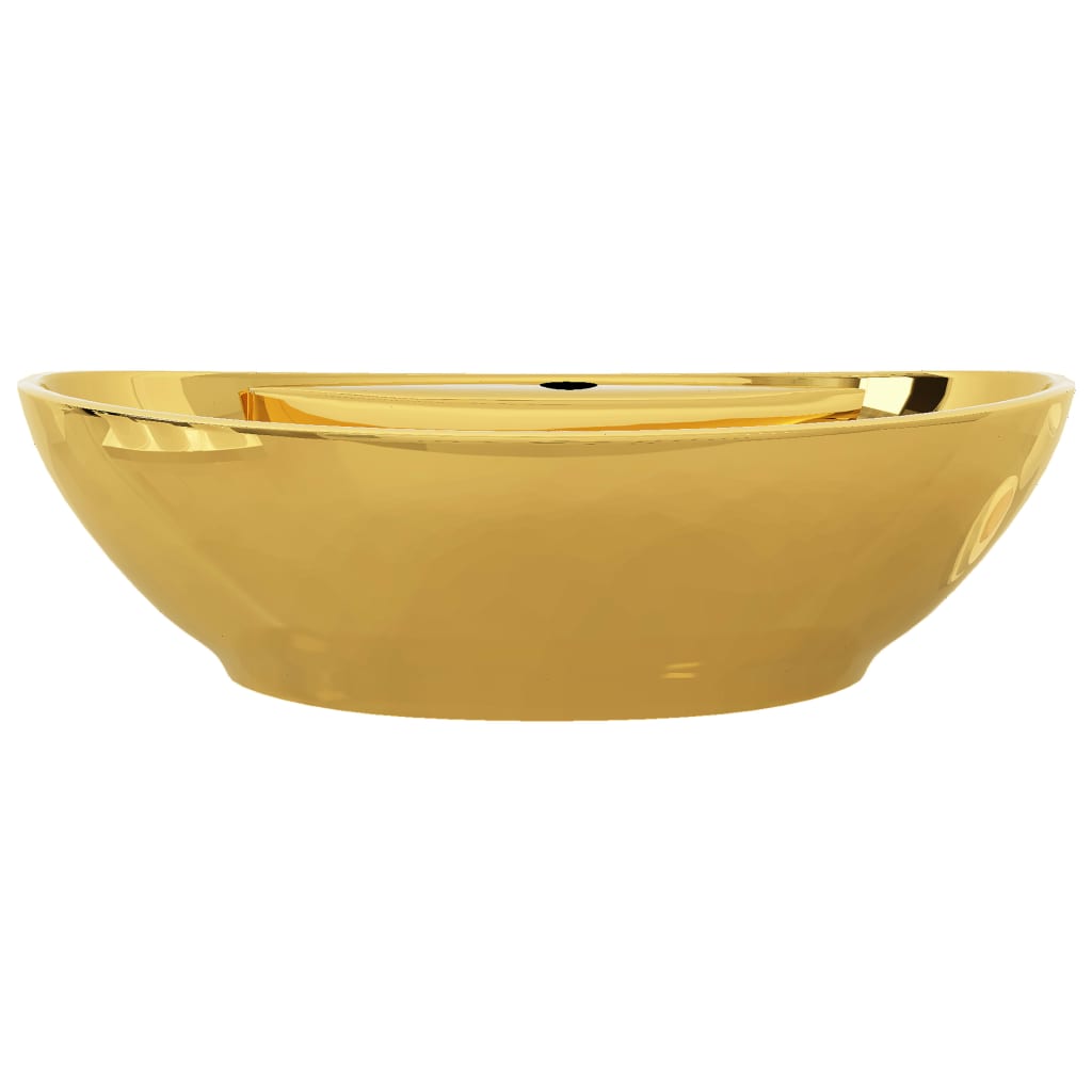 vidaXL 洗面器 オーバーフロー付き 58.5x39x21cm 陶器製 ゴールド