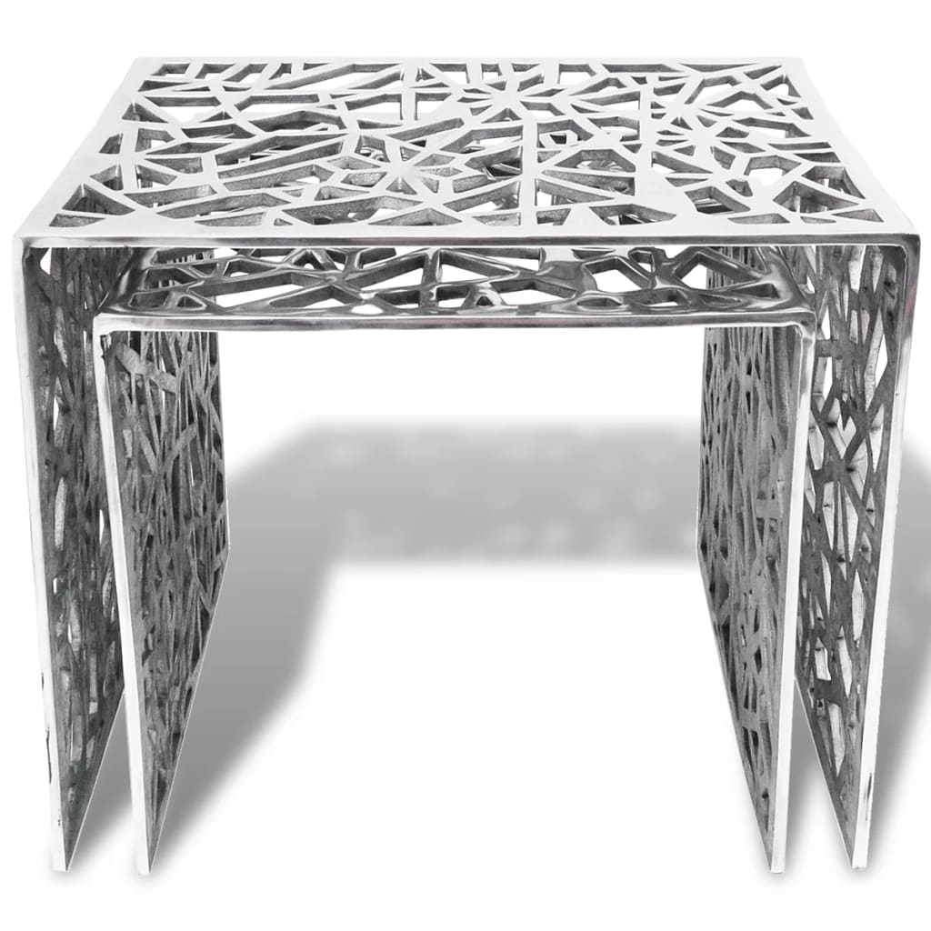 vidaXL サイドテーブル 2点 四角形 アルミ製 シルバー