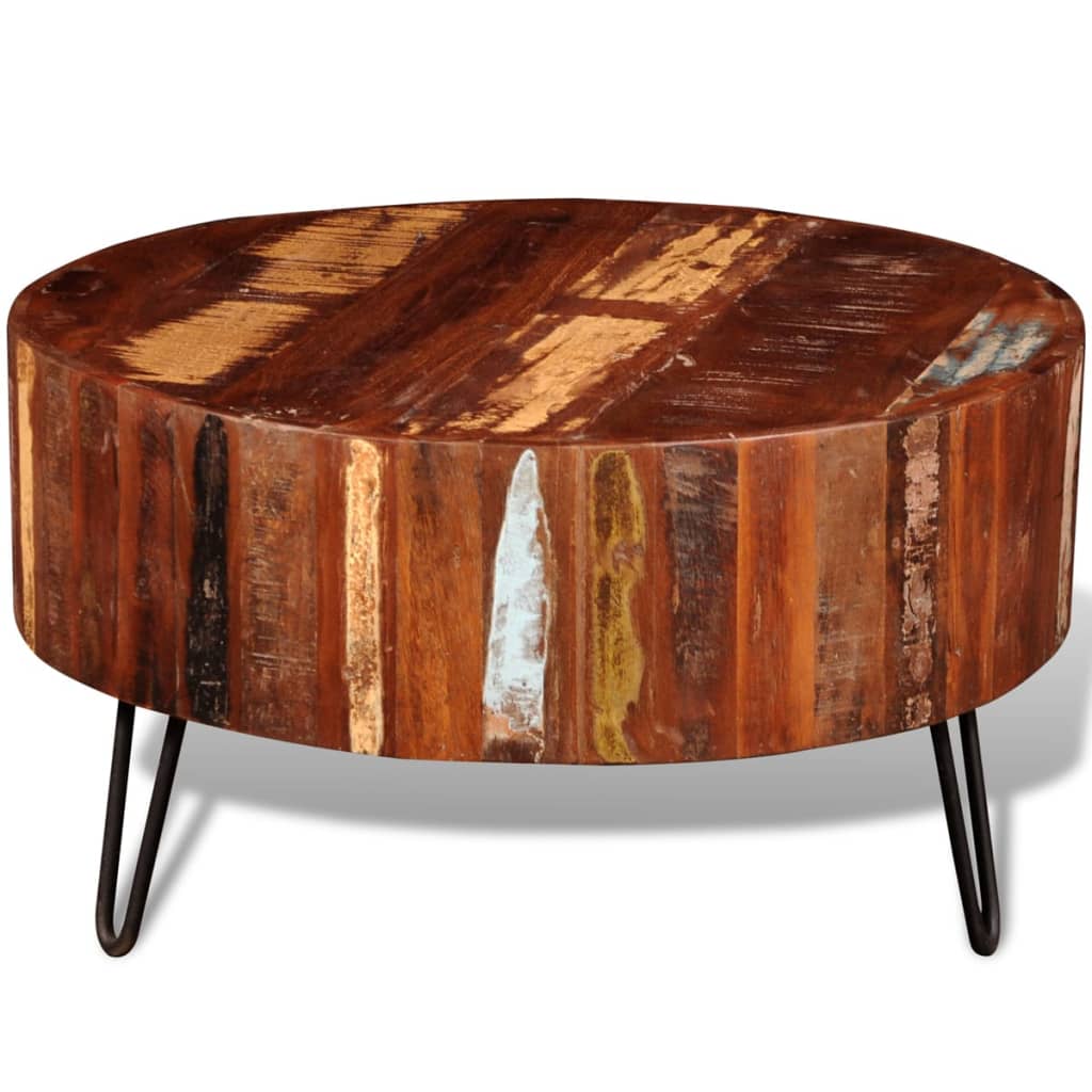 vidaXL コーヒーテーブル 無垢 再生木材 円型