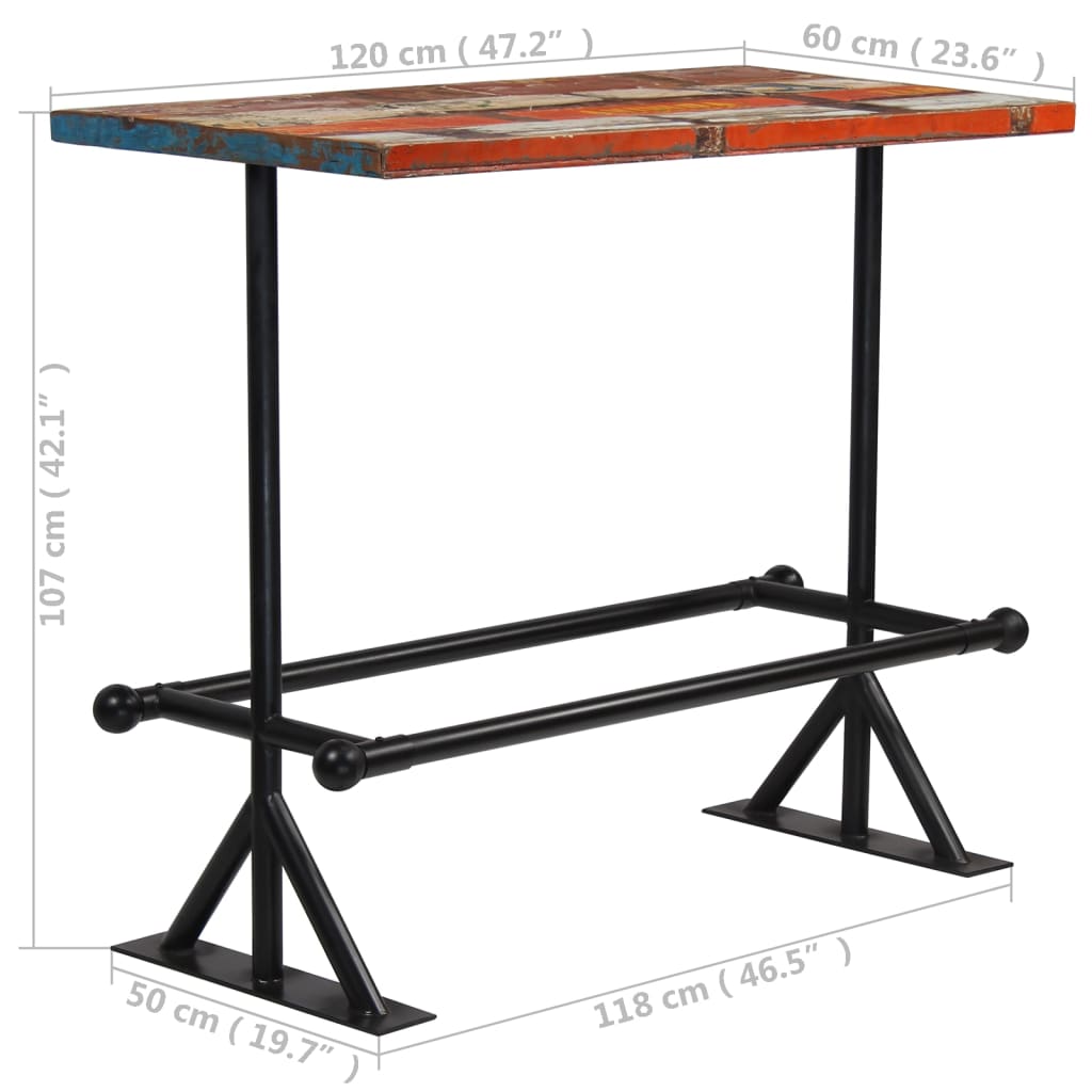 vidaXL バーテーブル 無垢の再生木材 マルチカラー 120x60x107cm