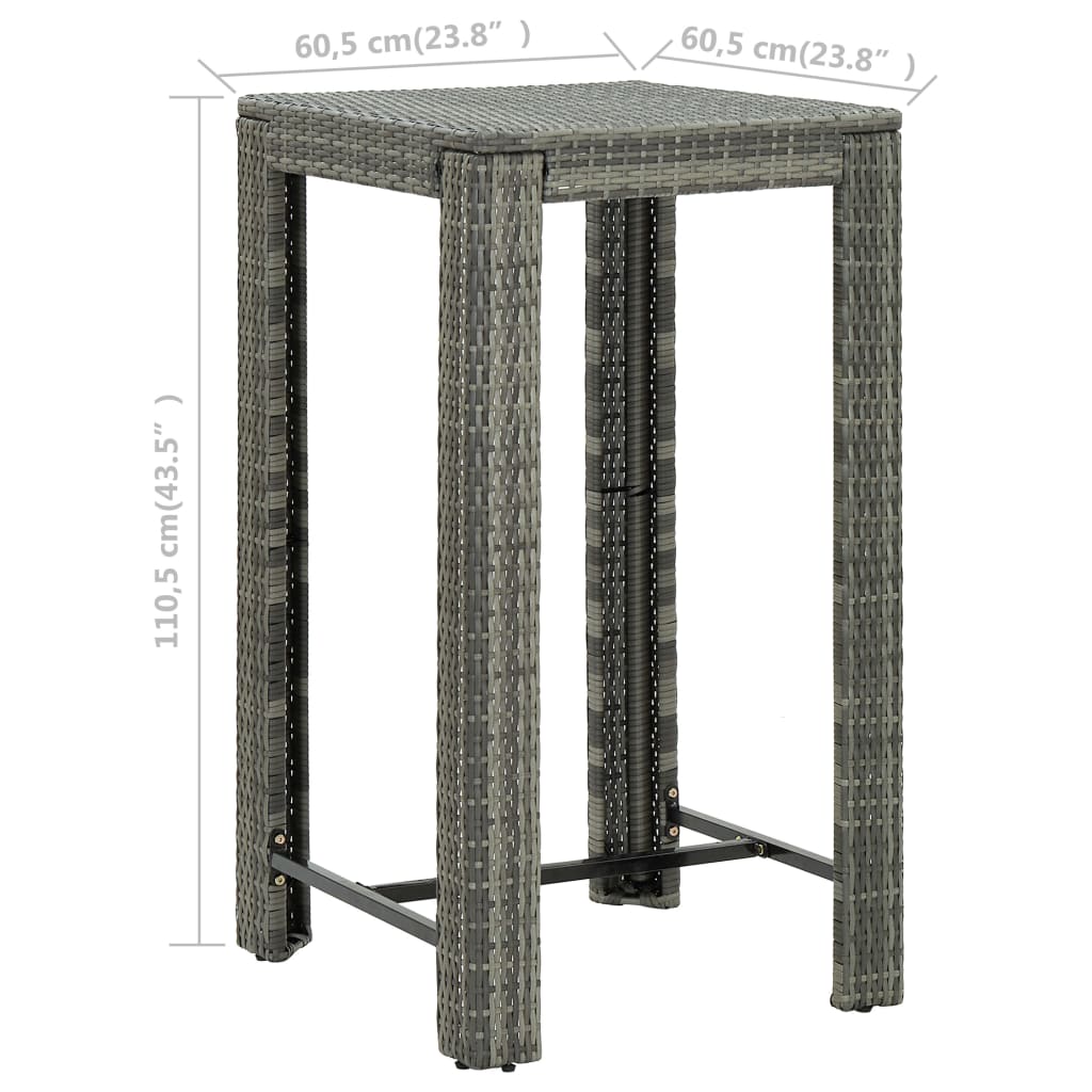 vidaXL ガーデンバーテーブル グレー 60.5x60.5x110.5 cm ポリラタン製