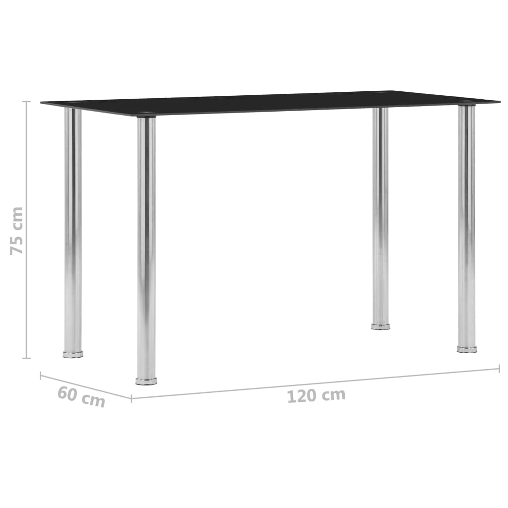 vidaXL ダイニングテーブル ブラック 120x60x75cm 強化ガラス製