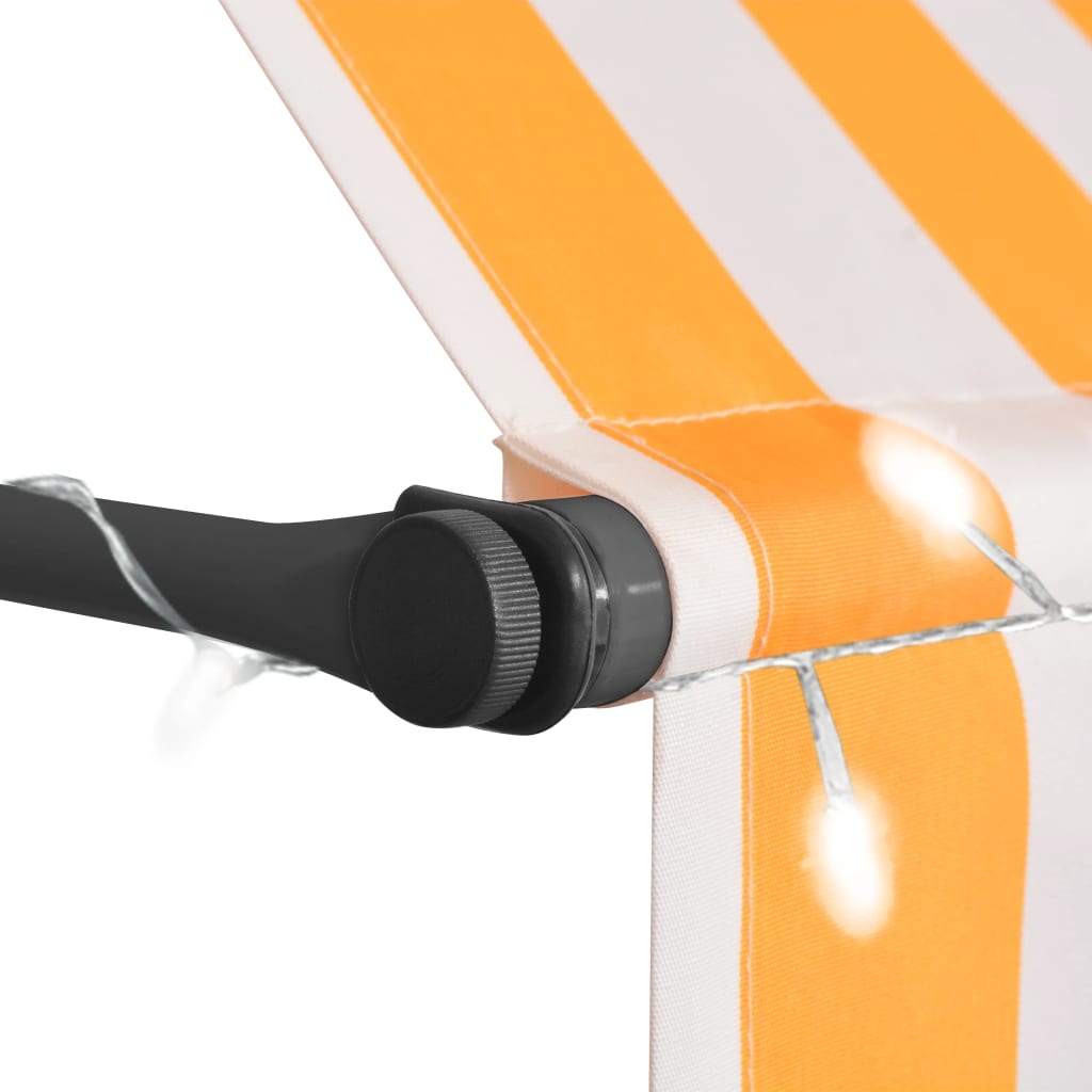 vidaXL 手動引き込み式オーニング LEDライト付き 250cm ホワイト ＆ オレンジ