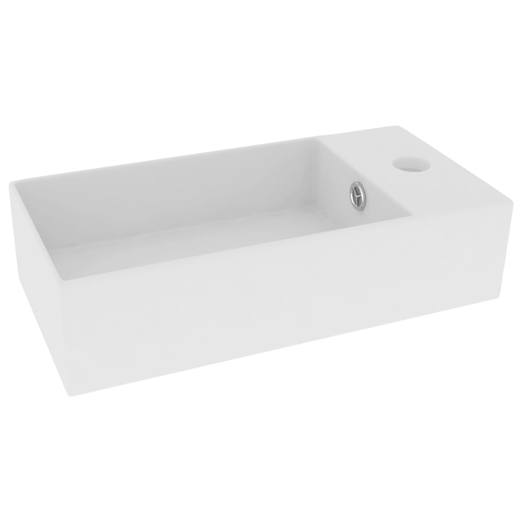 vidaXL バスルーム用 洗面ボウル オーバーフロー付き セラミック製 マットホワイト