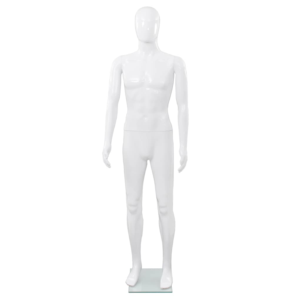 vidaXL マネキン 男性全身 ガラスベース付き グロスホワイト 185cm
