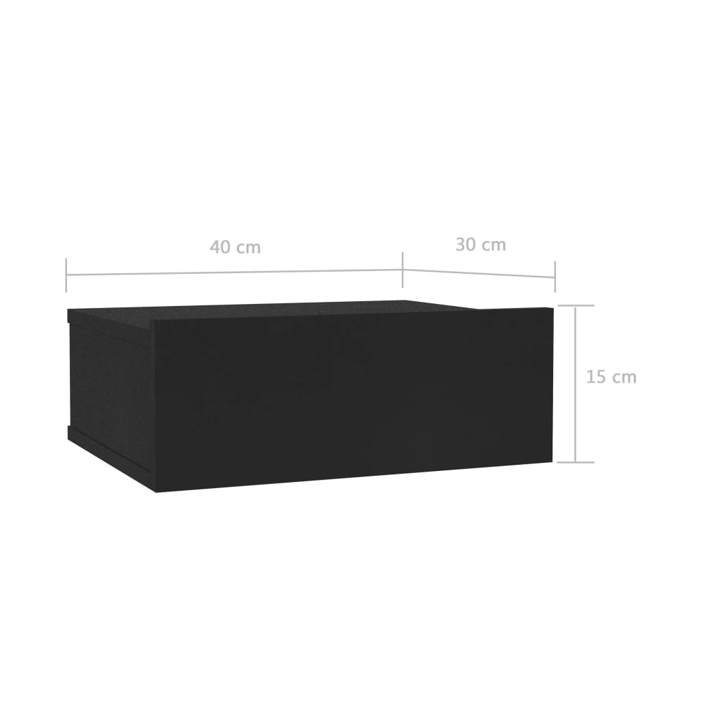 vidaXL 壁面取付型ナイトチェスト 2個 黒色 40x30x15cm パーティクルボード