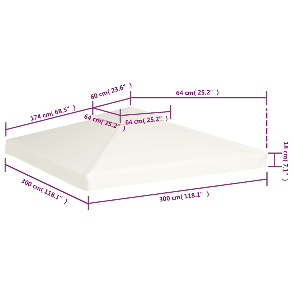 vidaXL ガゼボ カバー キャノピー 交換用 310g / m² クリーム ホワイト 3 x 3 m