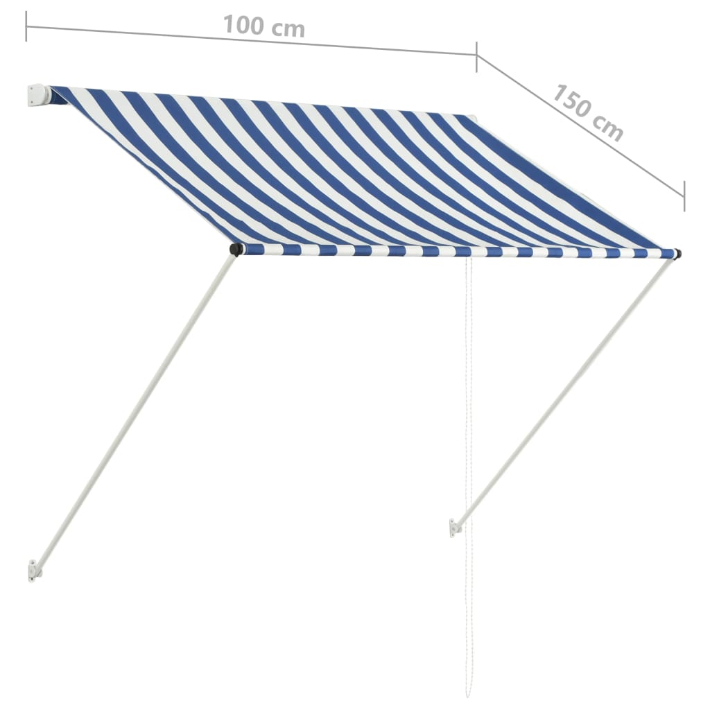 vidaXL 引き込み式オーニング 100x150cm ブルー＆ホワイト