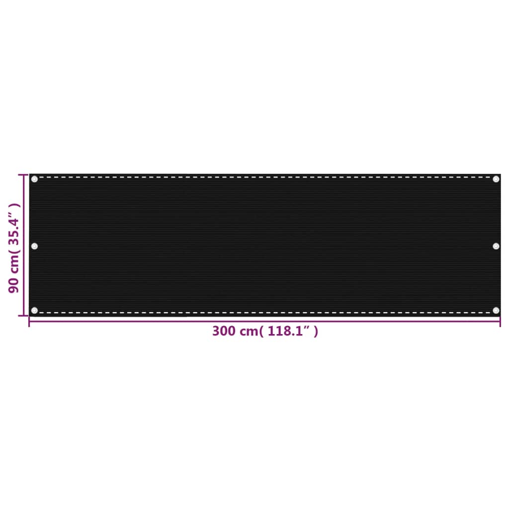 vidaXL バルコニースクリーン ブラック 90x300cm 高密度ポリエチレン