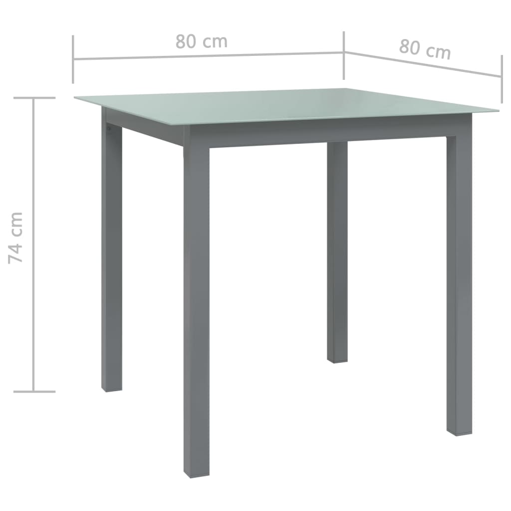 vidaXL ガーデンテーブル ライトグレー 80x80x74cm アルミ＆ガラス製
